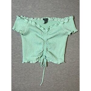 Rue21 Women's Mint Green Smocked Ruched Crop Top Off Shoulder Size M